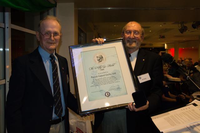 2016 Pat Quilty AM receiving his Phillip Law Medal from Neil Brandie