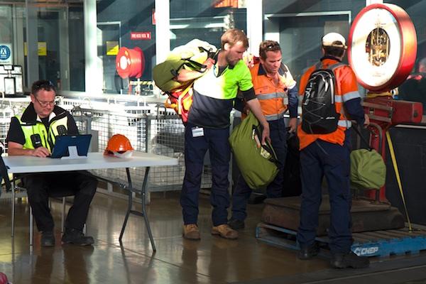 The baggage weigh-in before boarding the ship