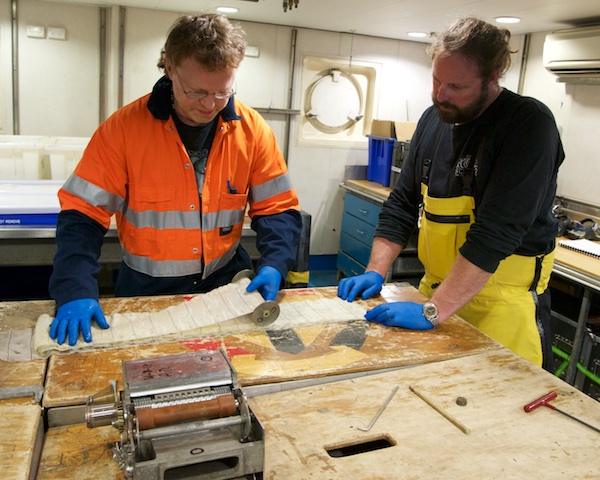 Unrolling the mesh net of the recorder that has trapped the plankton