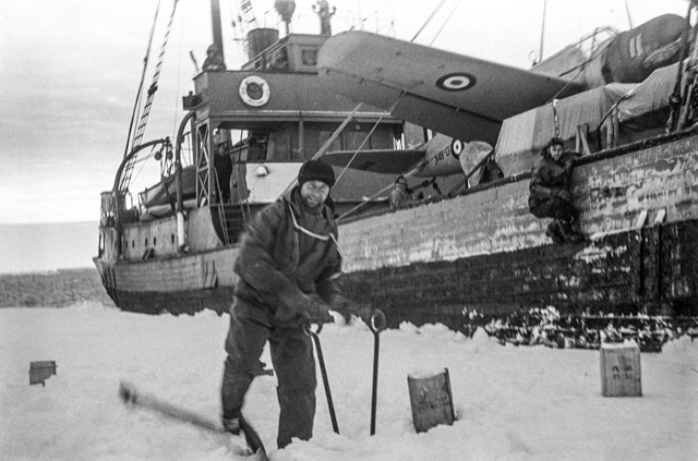 Wyatt Earp at ice edge near Commonwealth Bay, 1948 Wyatt Earp at ice edge near Commonwealth Bay, 1948