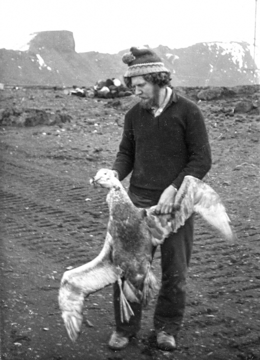 Heard Island Max Downes 1951 holding a Giant Petrel Max Downes, 1951