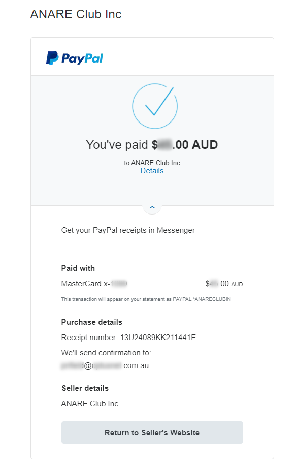 PayPal Confirmation Screen