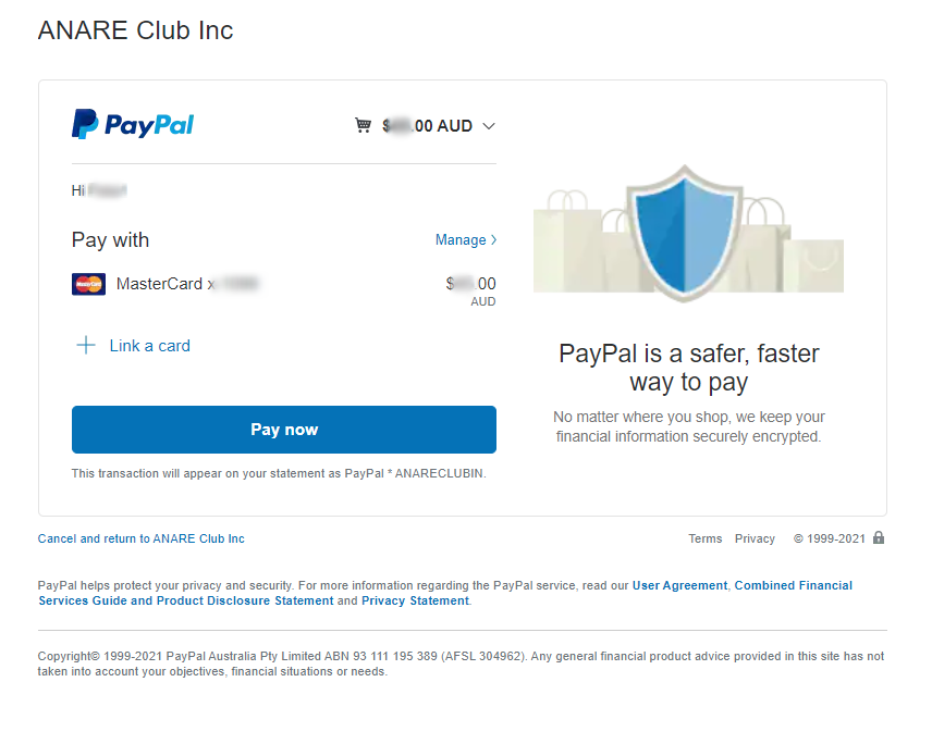 PayPal Payment Screen