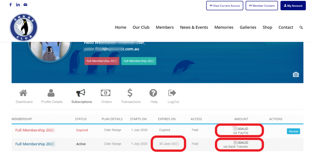 Profile Subscriptions Paid Expired