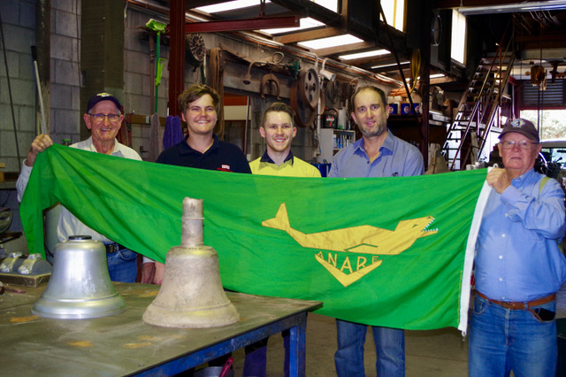 Trevor Luff, Lachlan Hansen, Calen Simpson, Richard Unwin and Peter McKenzie RSV Nuyina Bell